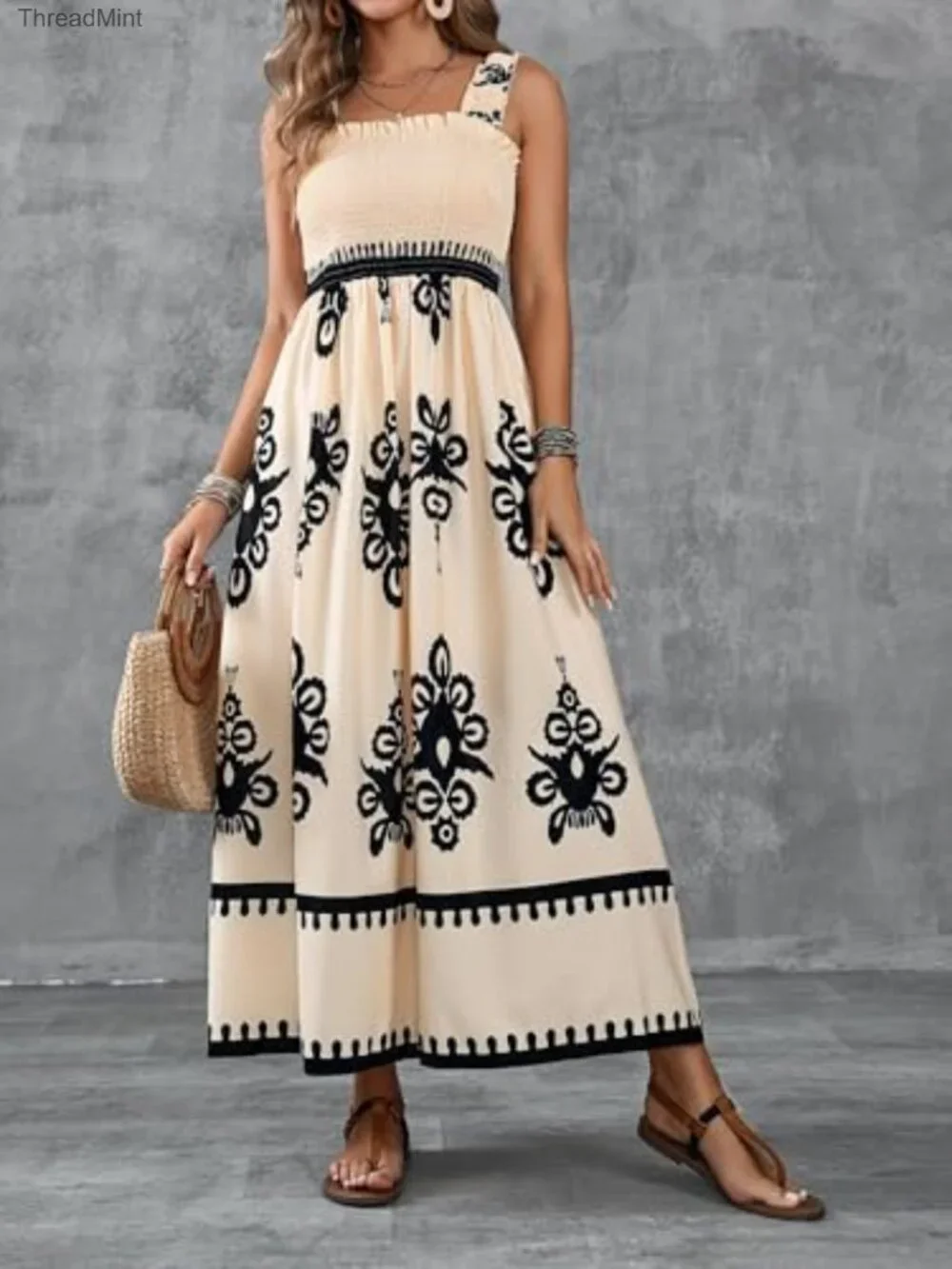 Maxi Dress Sleeveless Square Neck Boho Summer Beach Vacation - Picture 4 of 7